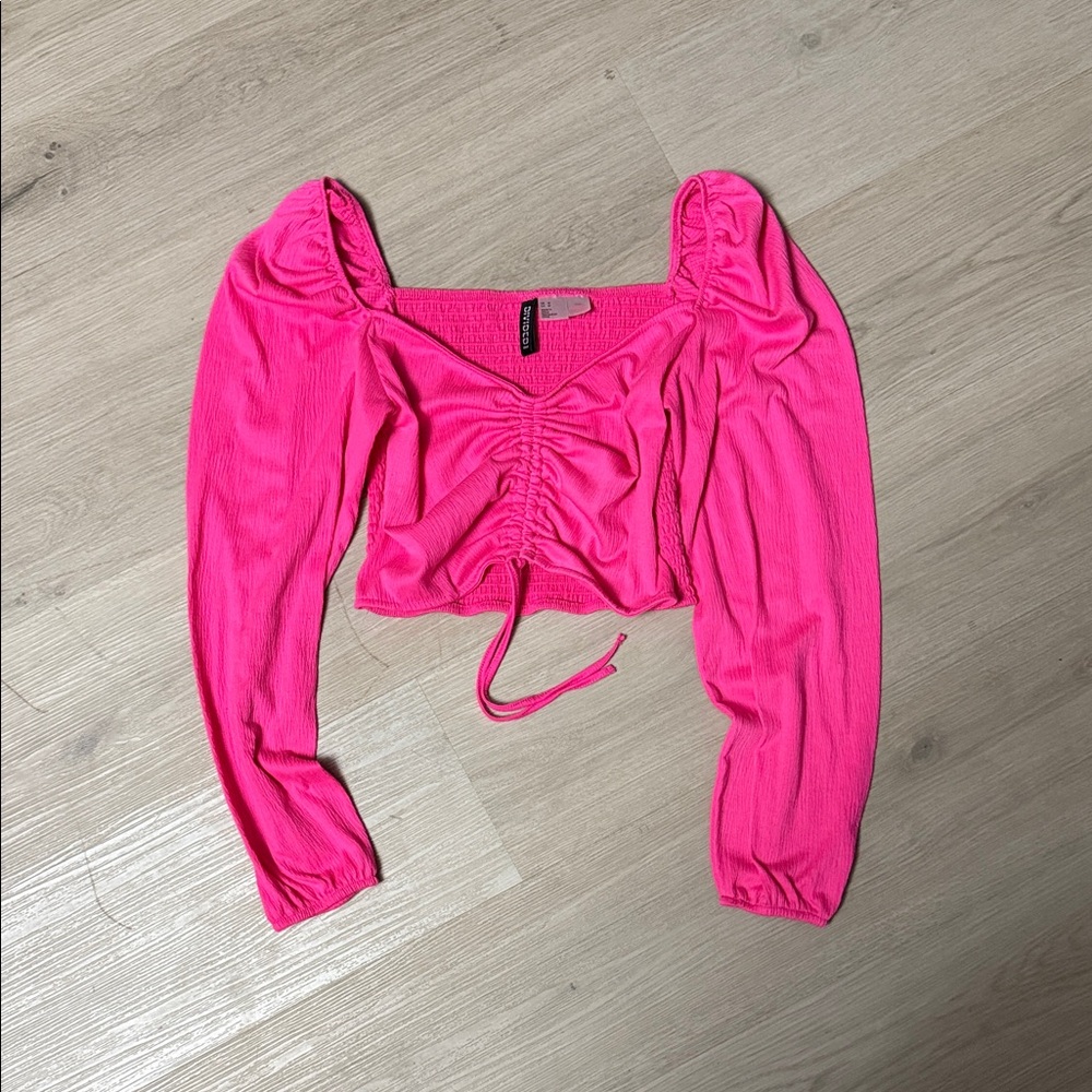 H&M Fuchsia Long Sleeve Ruched Top